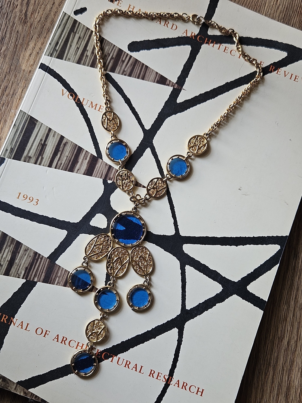 Vintage Gold-Tone Necklace with Blue Glass Stones - Women's PRINCESS Statement
